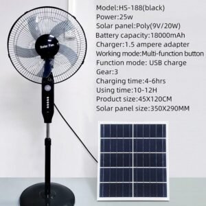 16-Inch Solar Rechargeable Standing Fan with LED Light & Remote Control (Model: T2C-198F)