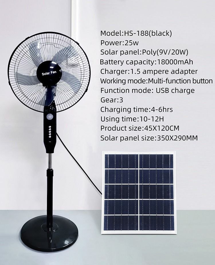 16-Inch Solar Rechargeable Standing Fan with LED Light & Remote Control (Model: T2C-198F)