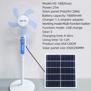 16-Inch Solar Rechargeable Standing Fan with LED Light & Remote Control (Model: T2C-198F) - Image 2