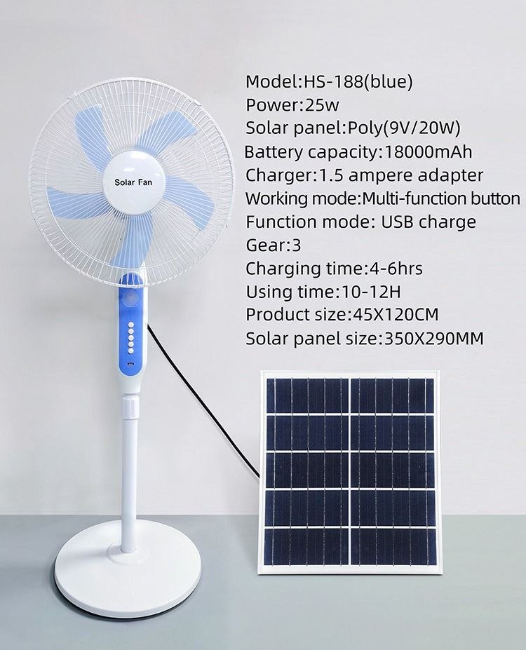 16-Inch Solar Rechargeable Standing Fan with LED Light & Remote Control (Model: T2C-198F) - Image 2
