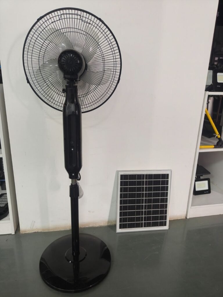 16-Inch Solar Rechargeable Standing Fan with LED Light & Remote Control (Model: T2C-198F)